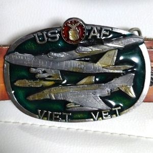 Vietnam Veteran US Air Force Leather Belt & Buckle 1988 Made in USA 51 inches